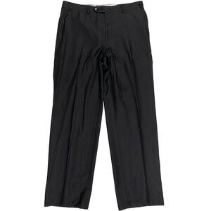 Canali Men's Wide Leg Pleated Wool Trousers Black men's size 52R / 34x30